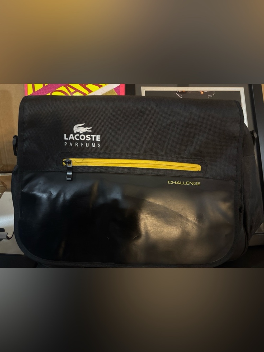 Lacoste Black and Yellow Challenge Laptop Bag